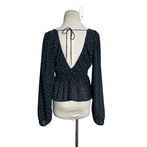 H&M black white polka dots long sleeves crop blouse size Small - Picture 2 of 11